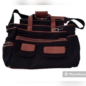 LEVENGER Fine Leather Tools Black Canvas Brown Leather Large Tote Bag Unisex